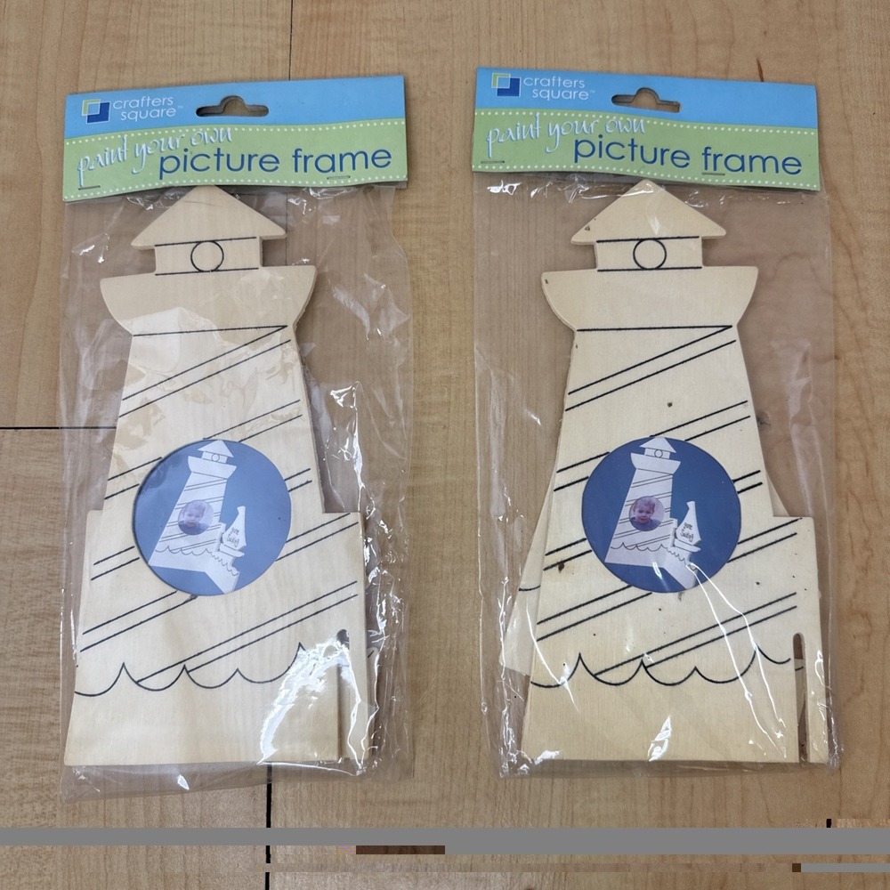 2 Crafters Square Paint-Your-Own Lighthouse Wood Picture Frame Kits New Sealed